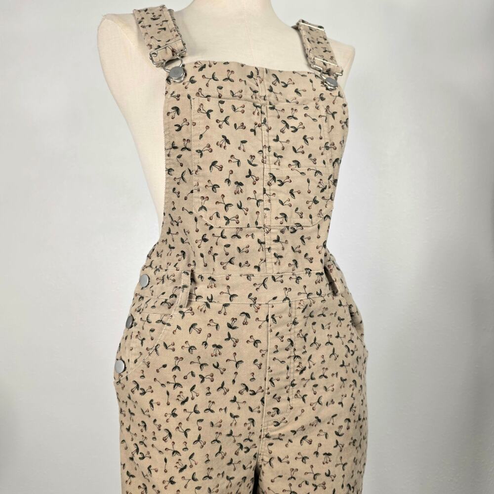 Cherry Print Overalls Wide Leg Cottagecore Beige Dungarees Small - Picture 9 of 9